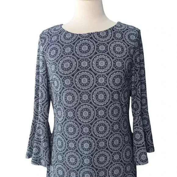 Tommy Hilfiger Navy Blue & White Medallion Print 3/4 Sleeve Back Zip Dress 8 - Picture 2 of 10